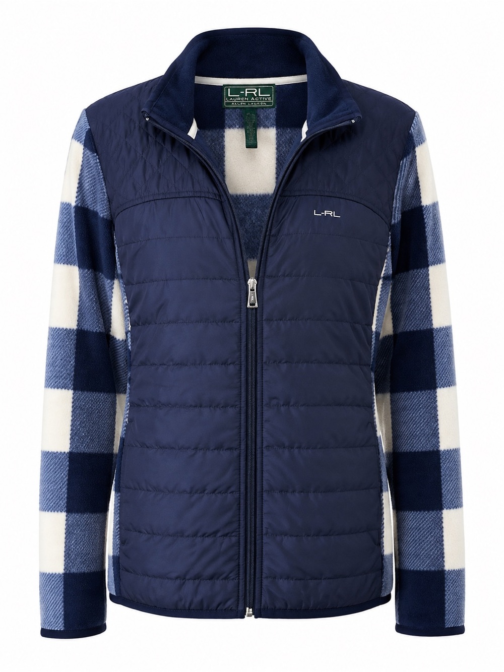 Lauren Ralph Lauren Active XL Plaid Puffer Fleece Jacket Navy Blue